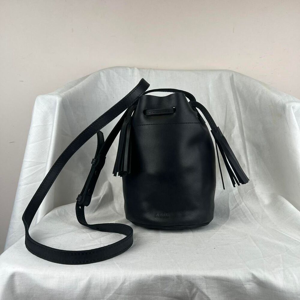 Able Black Leather Bucket Bag With Tassels